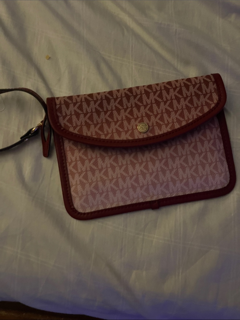 Michael Kors Pink Monogram Wristlet Clutch with Red Trim